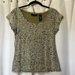 Olive Green Patterned Short Sleeve Top
